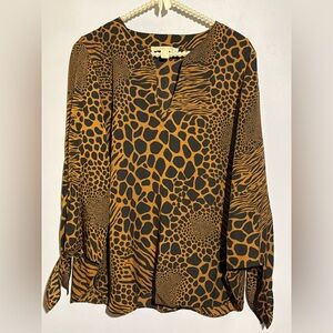 Michael Kors Animal Print Blouse in Black and Brown Size L